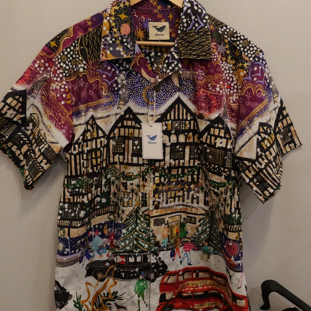 NWT Yiume Cosmic Christmas Colorful Graphic Men's Shirt